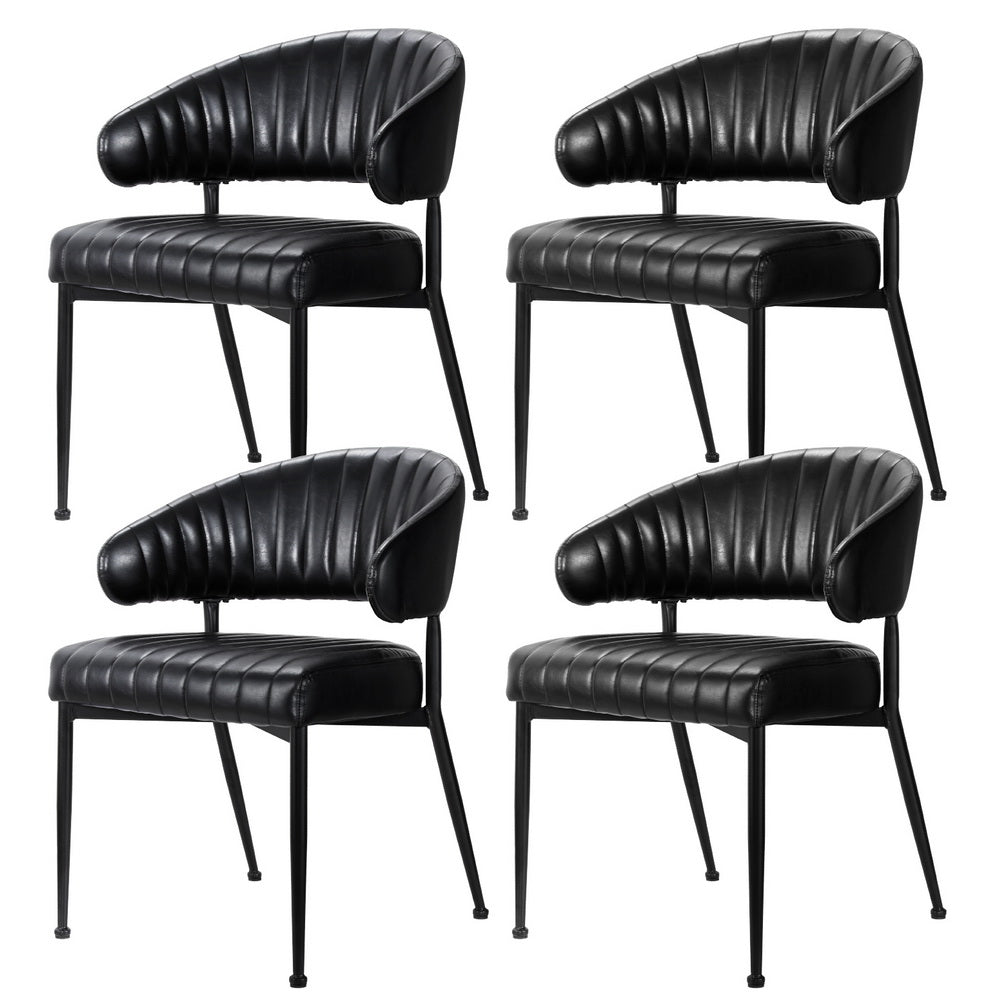 Gemma Set of 4 Dining Chairs Leather Hollow Armchair - Black