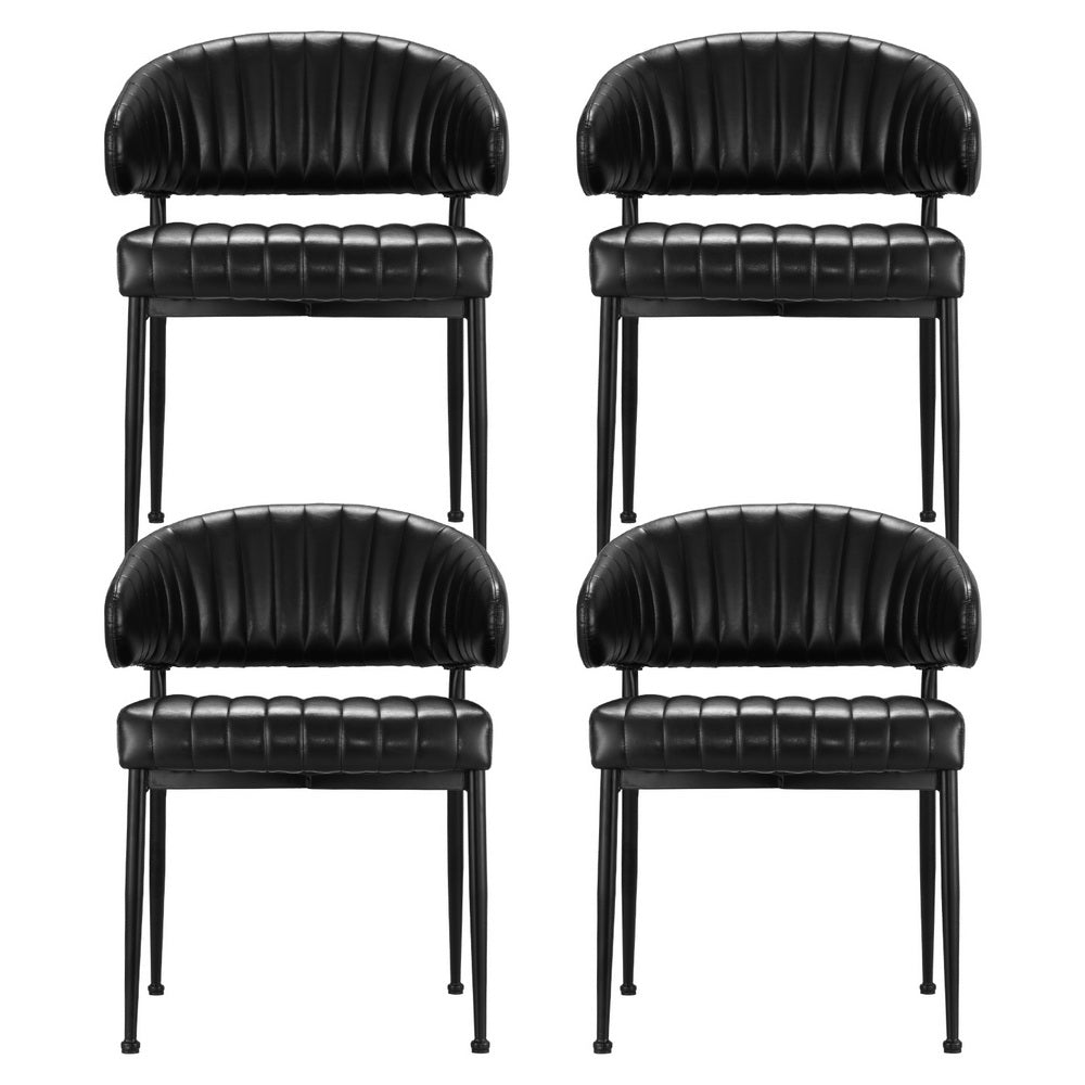 Gemma Set of 4 Dining Chairs Leather Hollow Armchair - Black