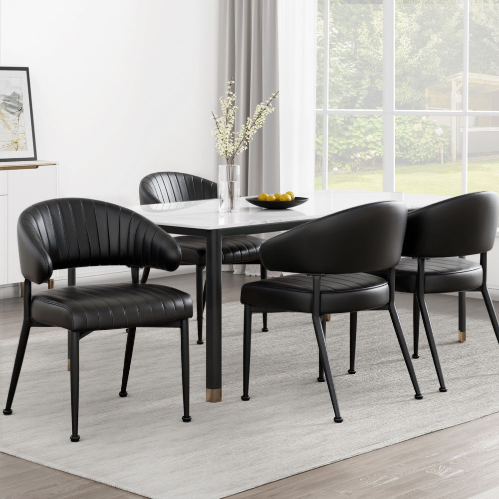 Gemma Set of 4 Dining Chairs Leather Hollow Armchair - Black