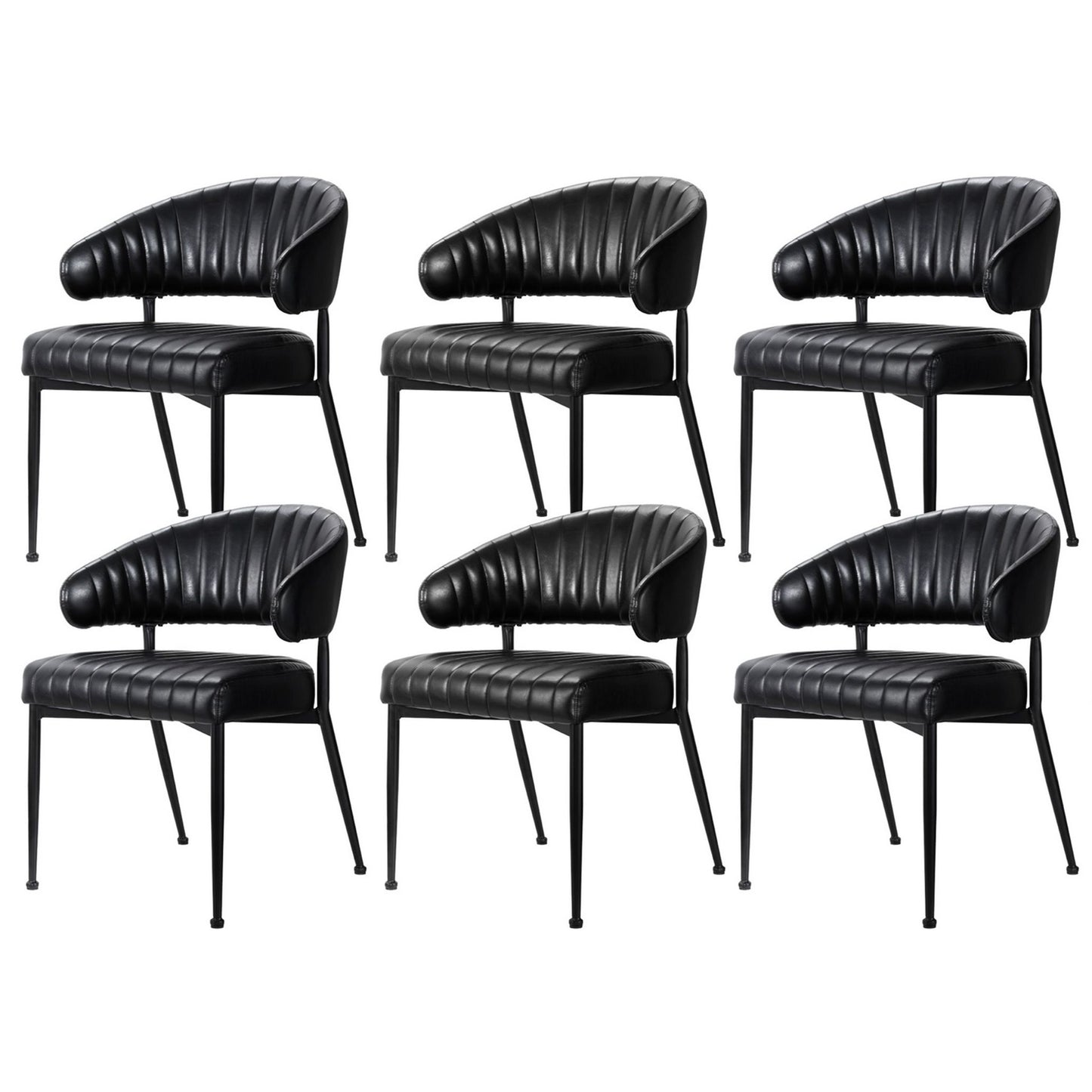 Gemma Set of 6 Dining Chairs Leather Hollow Armchair - Black