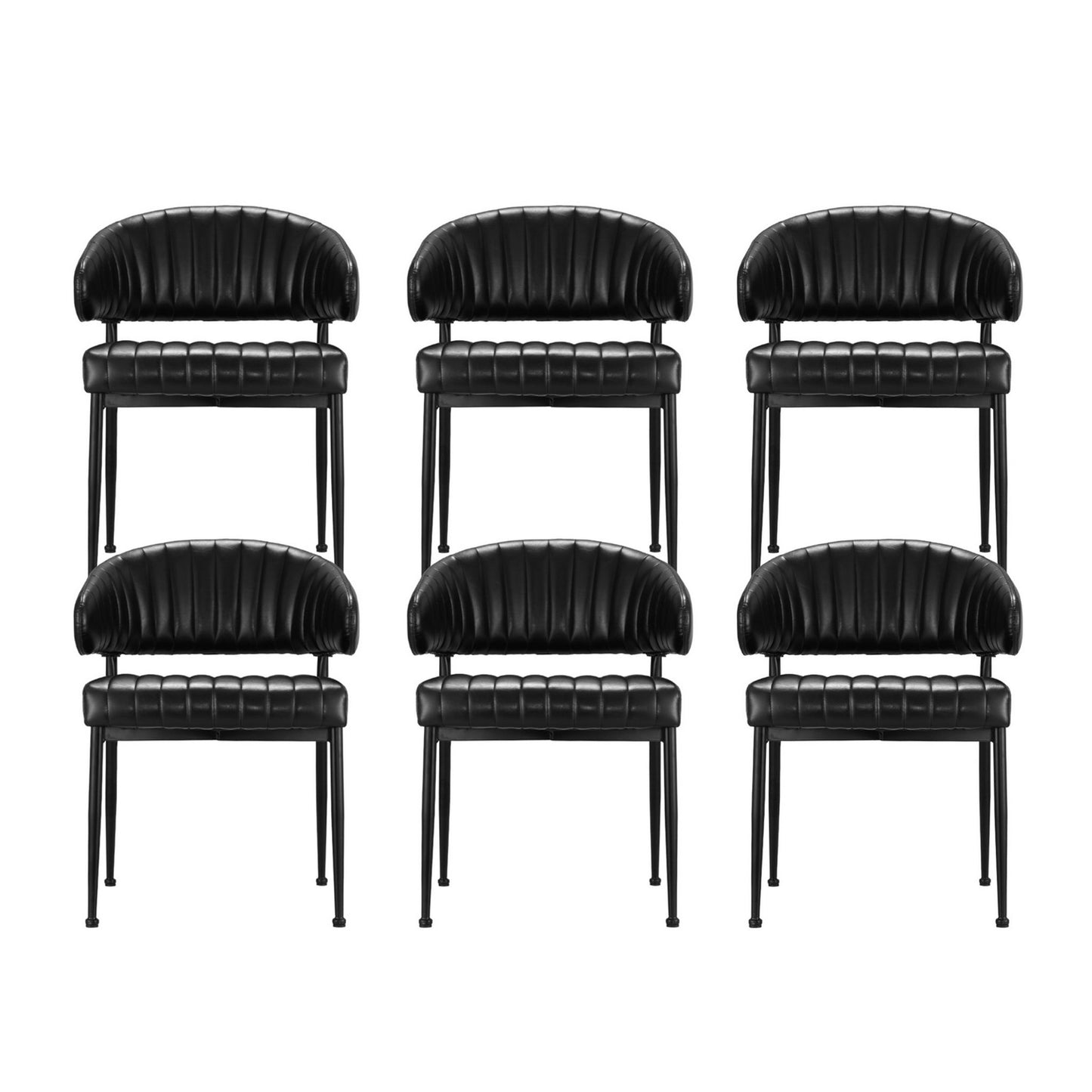 Gemma Set of 6 Dining Chairs Leather Hollow Armchair - Black