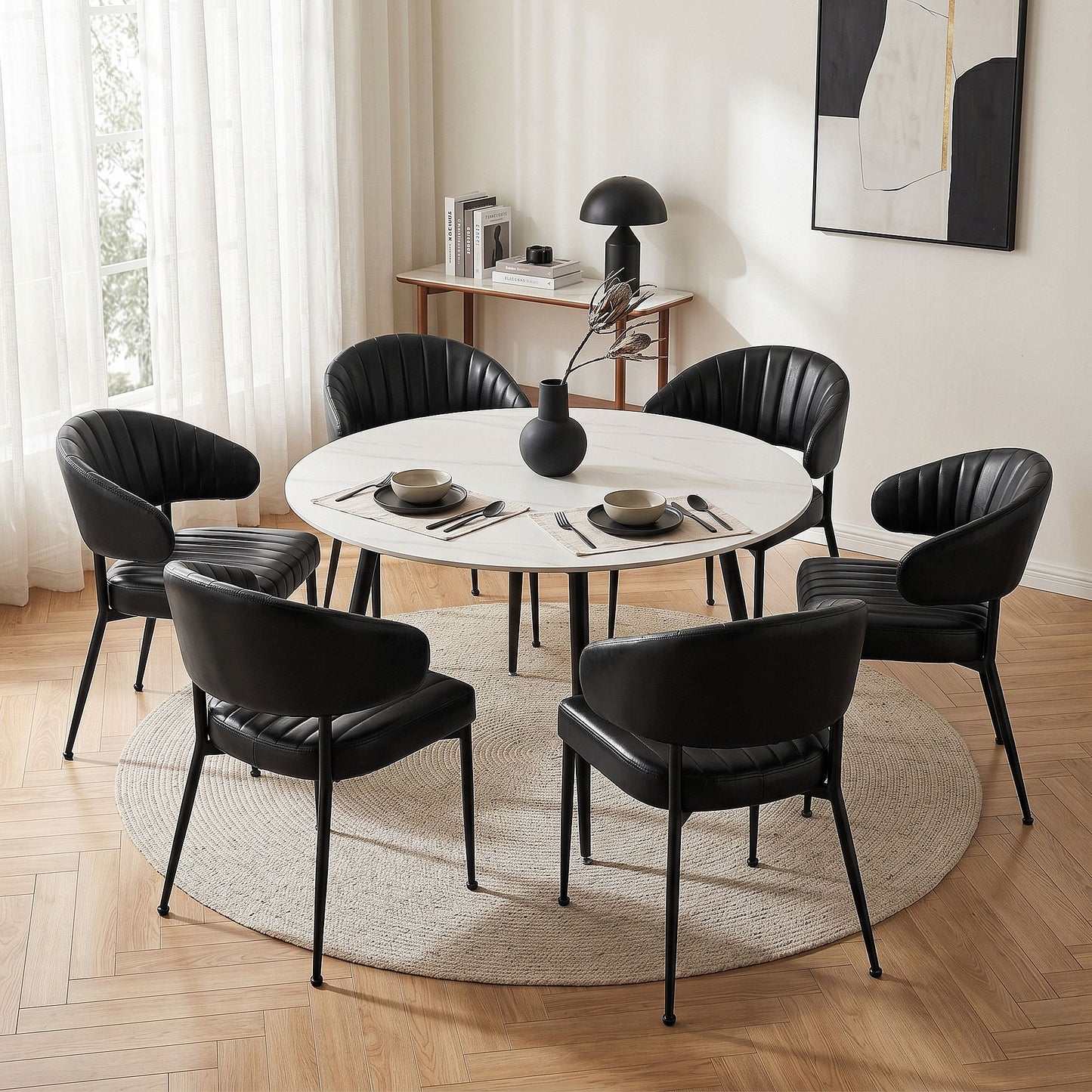 Gemma Set of 6 Dining Chairs Leather Hollow Armchair - Black