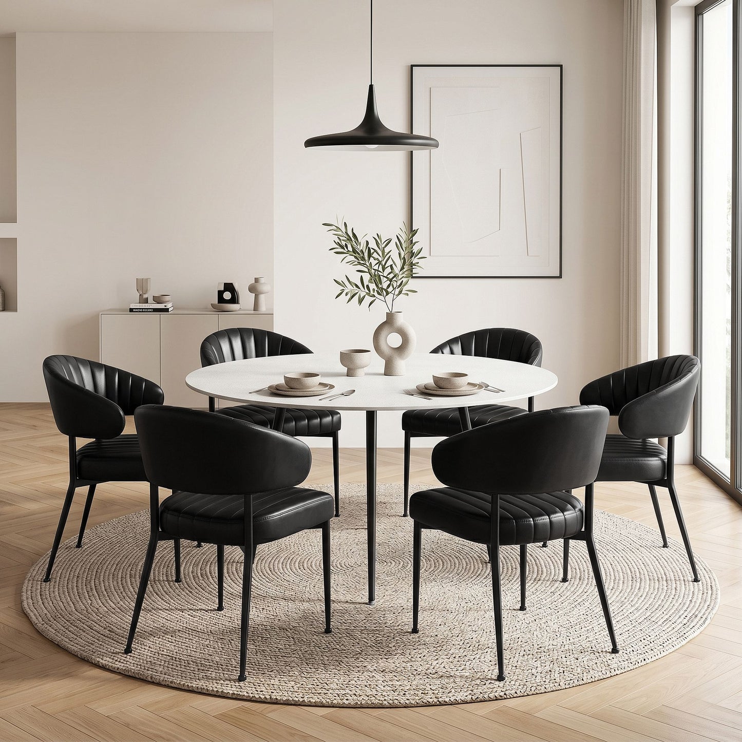 Gemma Set of 6 Dining Chairs Leather Hollow Armchair - Black