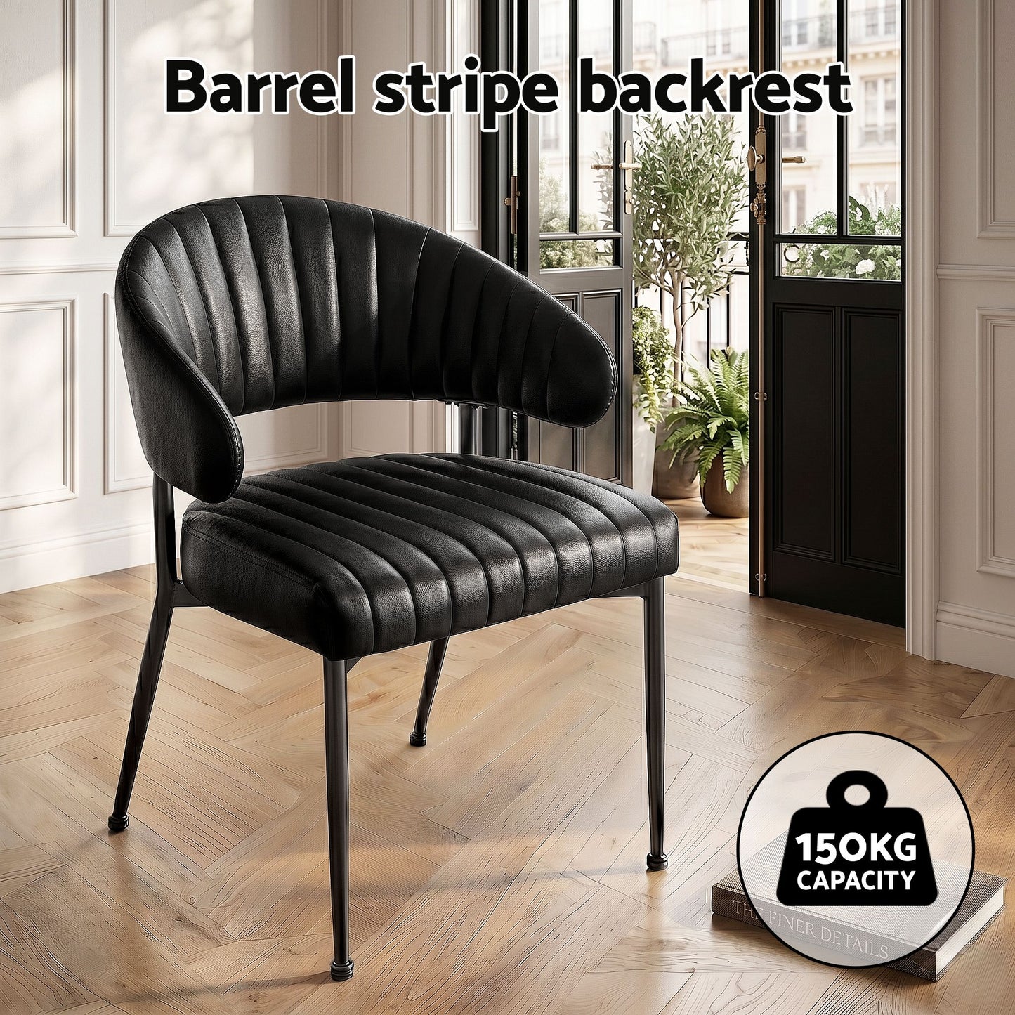Gemma Set of 6 Dining Chairs Leather Hollow Armchair - Black