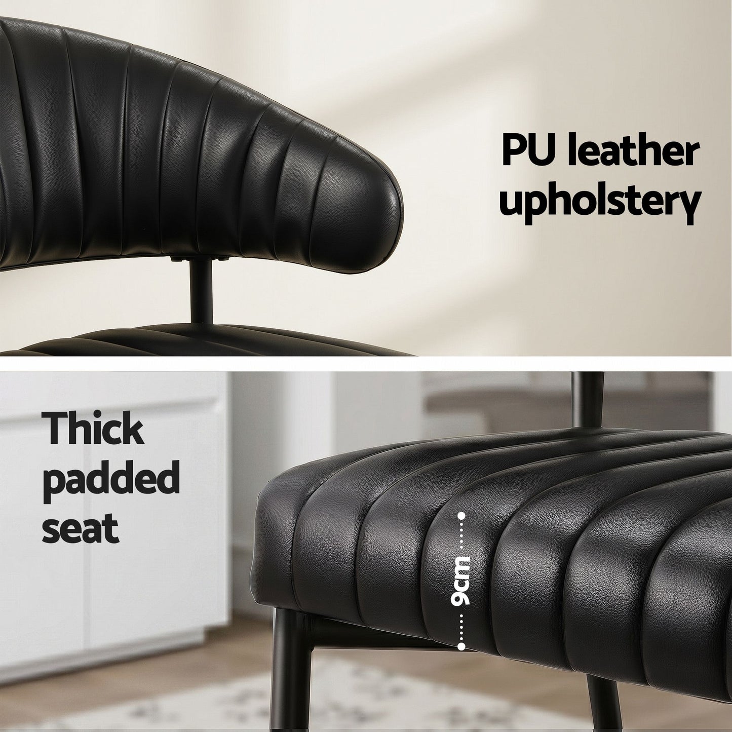 Gemma Set of 6 Dining Chairs Leather Hollow Armchair - Black