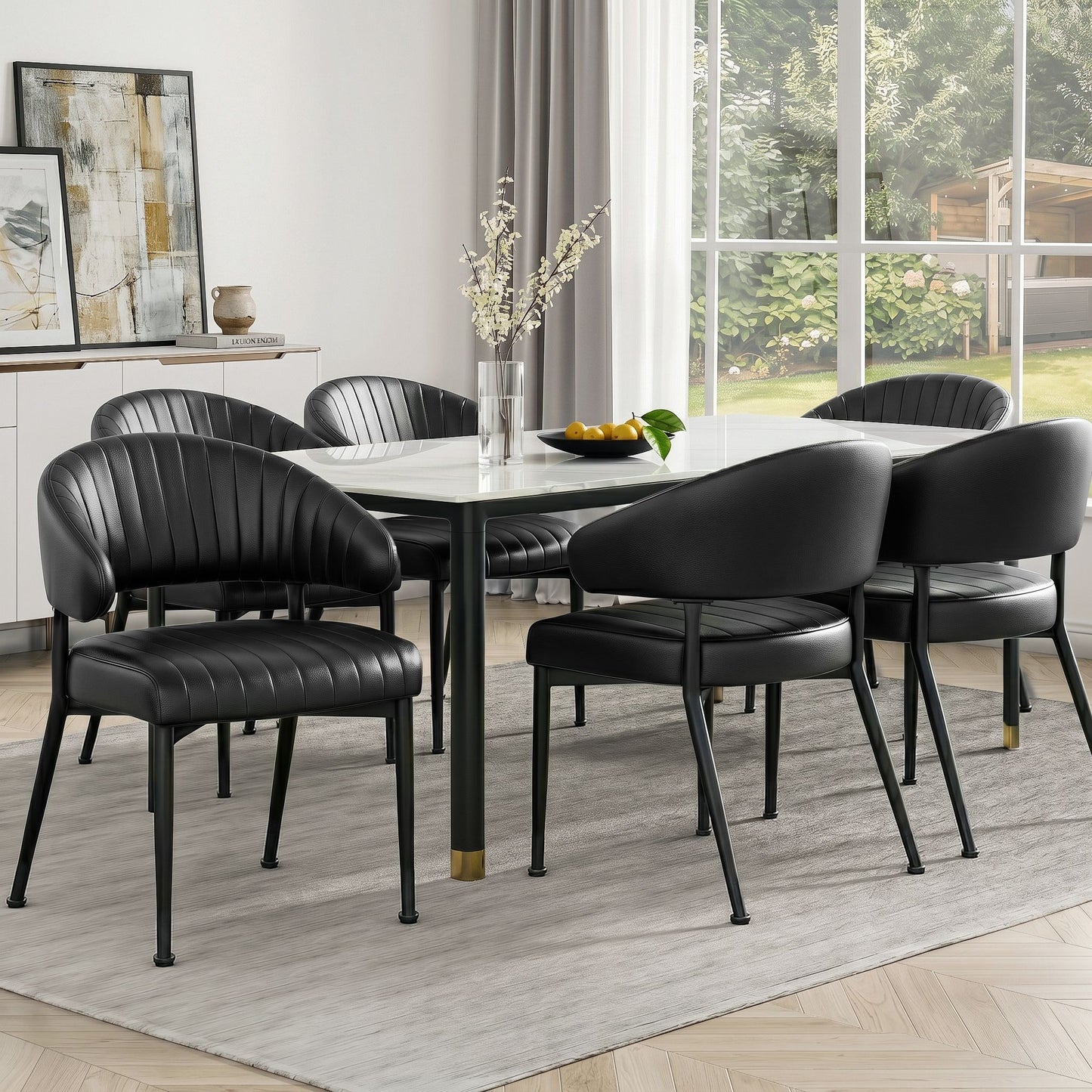 Gemma Set of 6 Dining Chairs Leather Hollow Armchair - Black