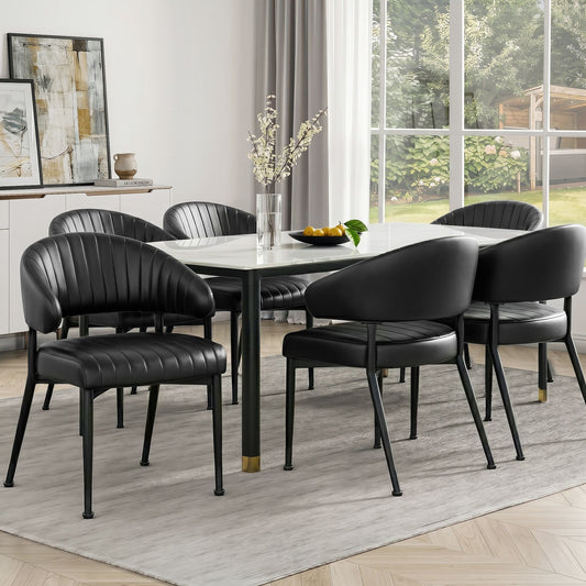Gemma Set of 6 Dining Chairs Leather Hollow Armchair - Black