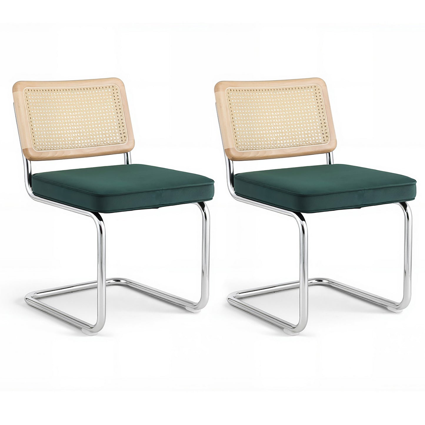 Agnes Set of 2 Dining Chairs Velvet Rattan Cantilever - Green