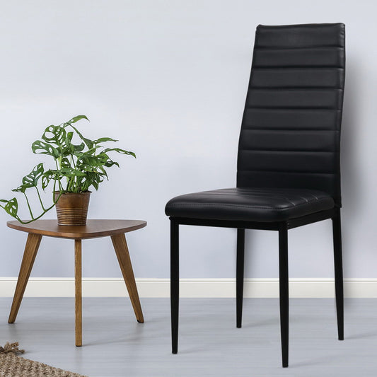 Briley Set of 4 Dining Chairs Leather Channel Tufted - Black