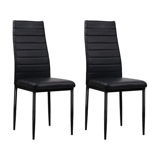 Briley Set of 4 Dining Chairs Leather Channel Tufted - Black