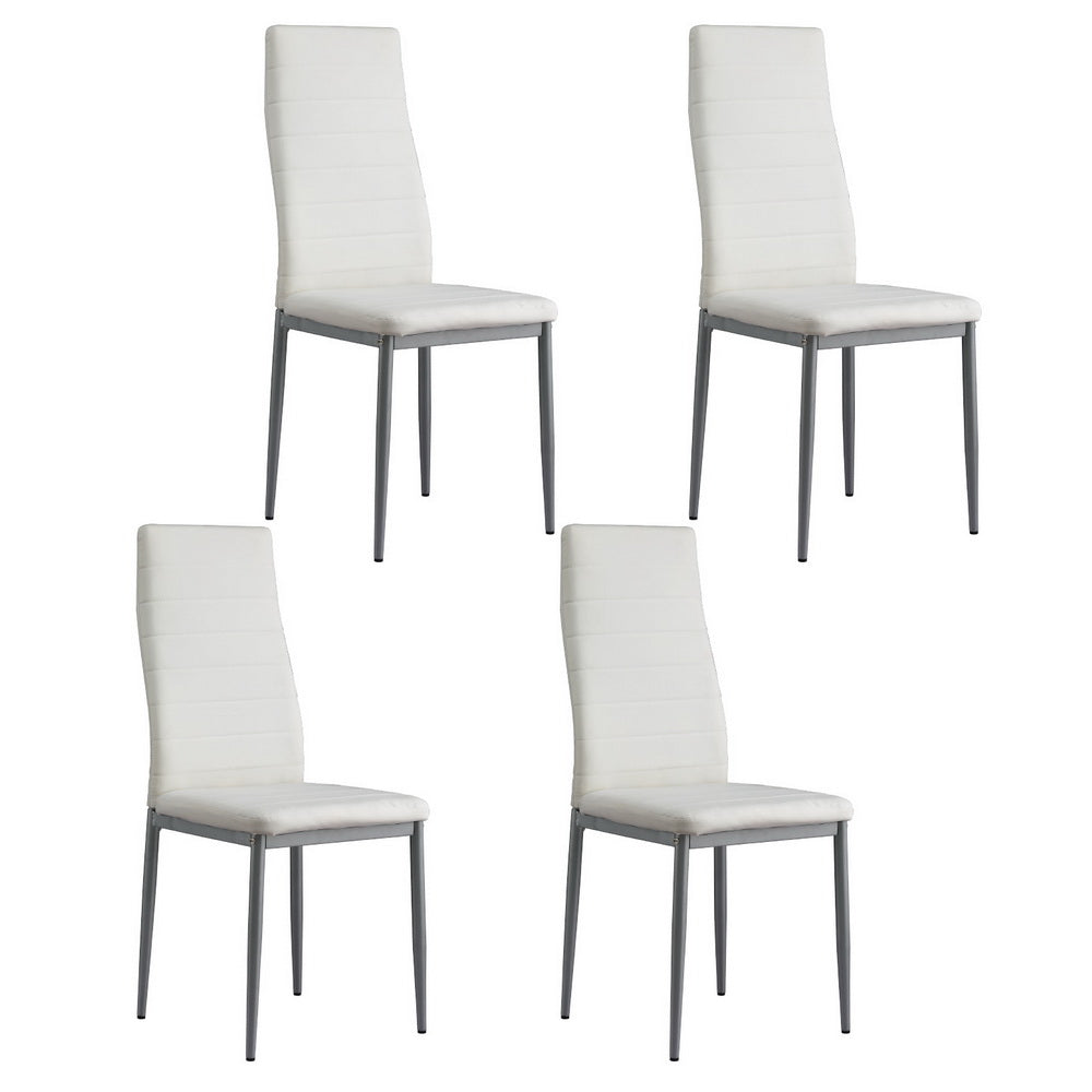 Briley Set of 4 Dining Chairs Leather Channel Tufted - White