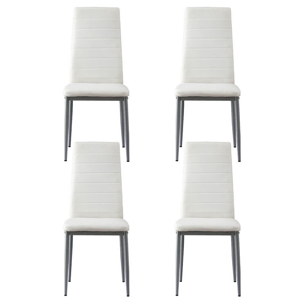Briley Set of 4 Dining Chairs Leather Channel Tufted - White