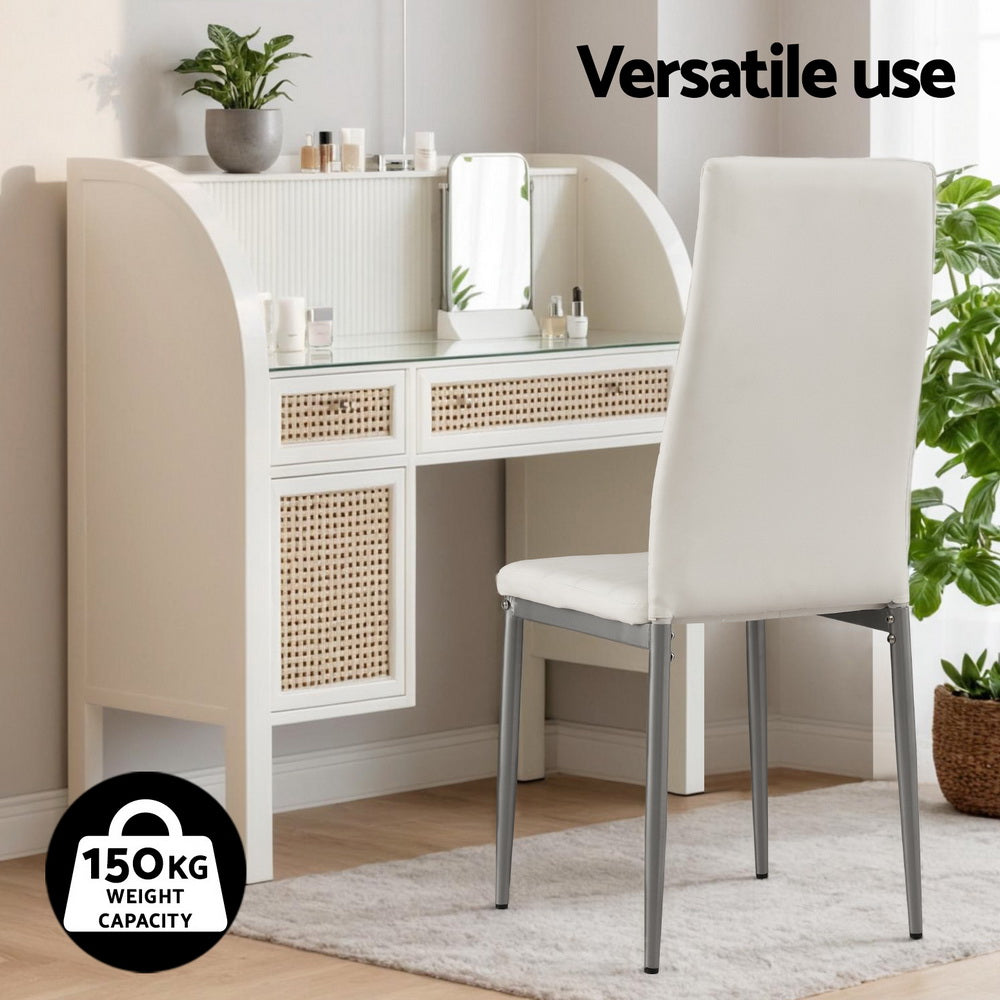 Briley Set of 4 Dining Chairs Leather Channel Tufted - White