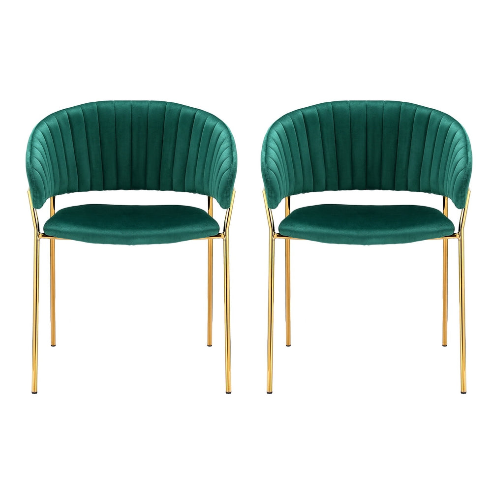 Freda Set of 2 Dining Chairs Velvet Hollow Armchair - Green