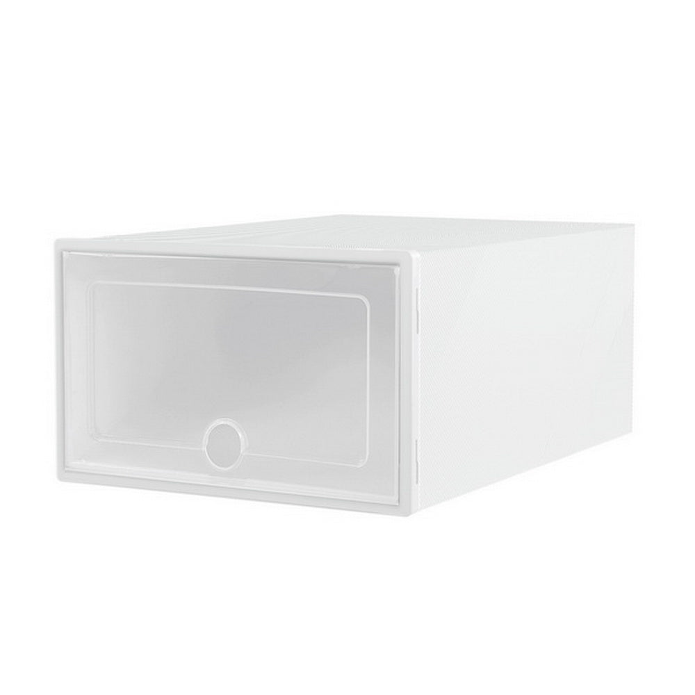 Set of 12 Shoe Box Storage Case Stackable Plastic Shoe Cabinet Cube - White