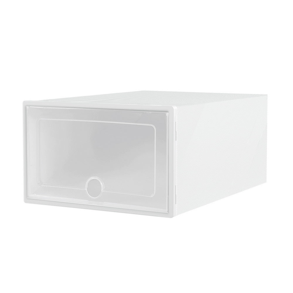 Set of 24 Shoe Box Storage Case Stackable Plastic Shoe Cabinet Cube - White