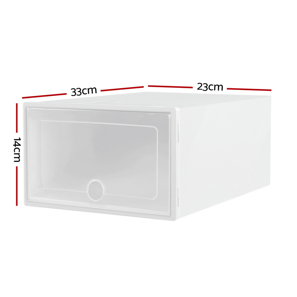 Set of 24 Shoe Box Storage Case Stackable Plastic Shoe Cabinet Cube - White