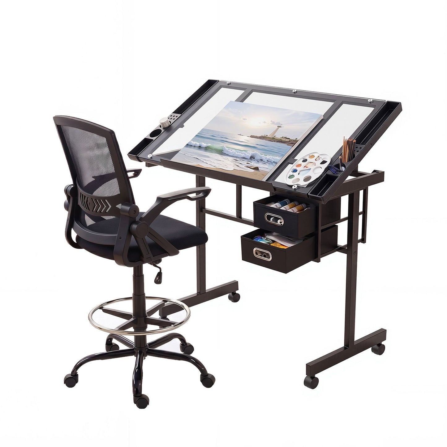 Artiss Drawing Table with Ergonomic Office Chair Drafting Table