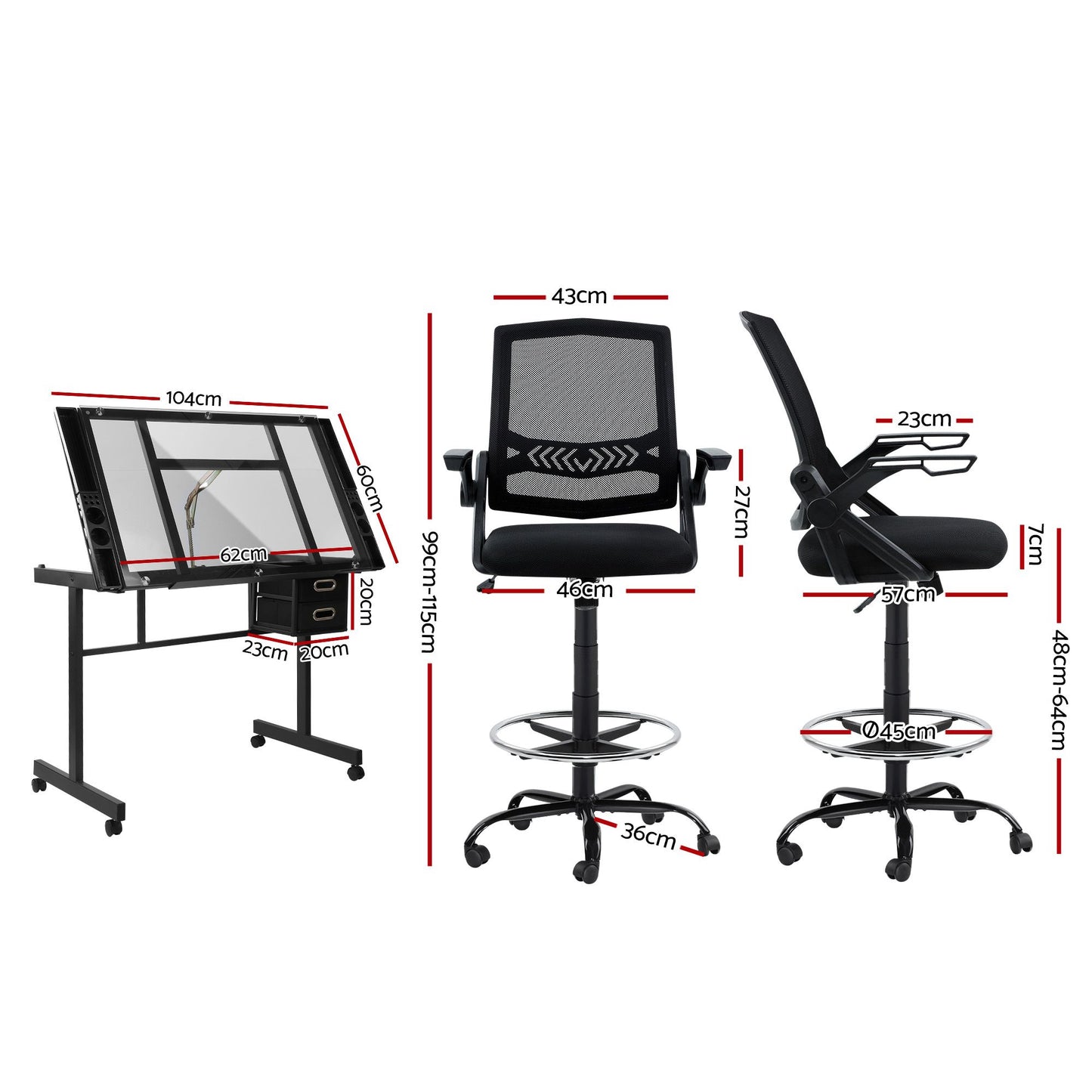 Artiss Drawing Table with Ergonomic Office Chair Drafting Table