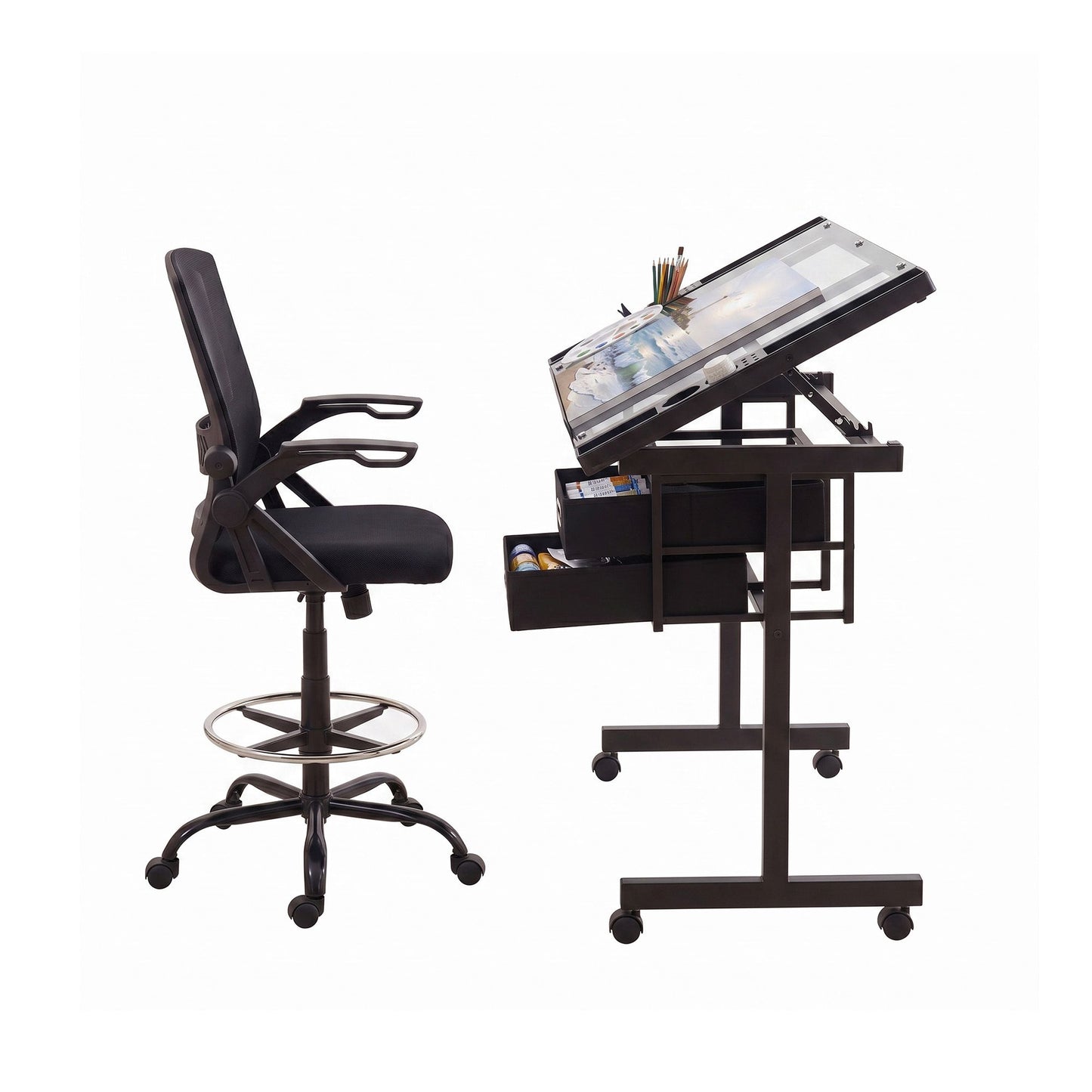 Artiss Drawing Table with Ergonomic Office Chair Drafting Table