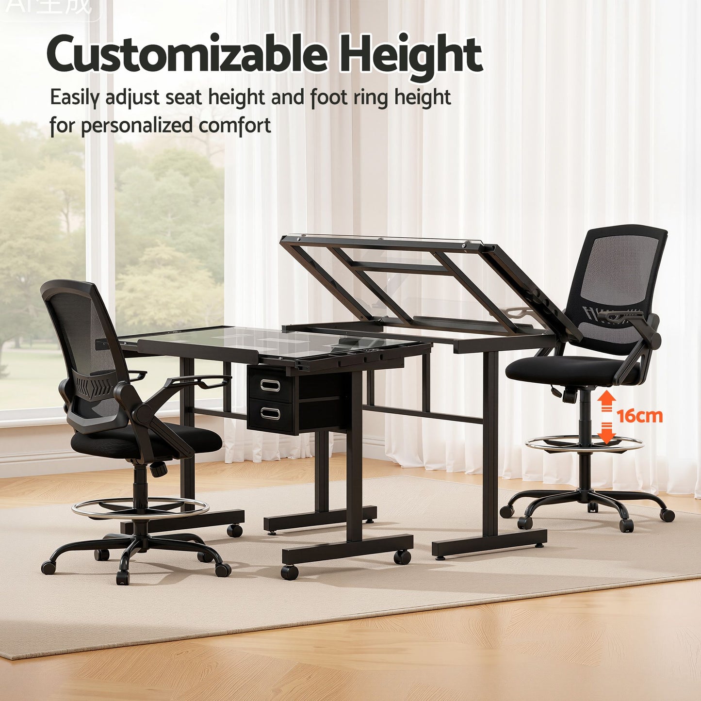 Artiss Drawing Table with Ergonomic Office Chair Drafting Table