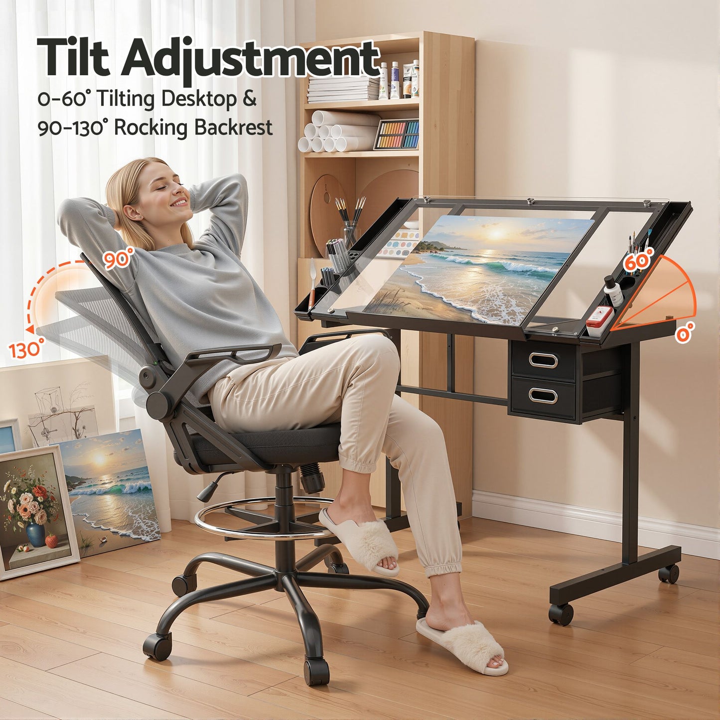 Artiss Drawing Table with Ergonomic Office Chair Drafting Table