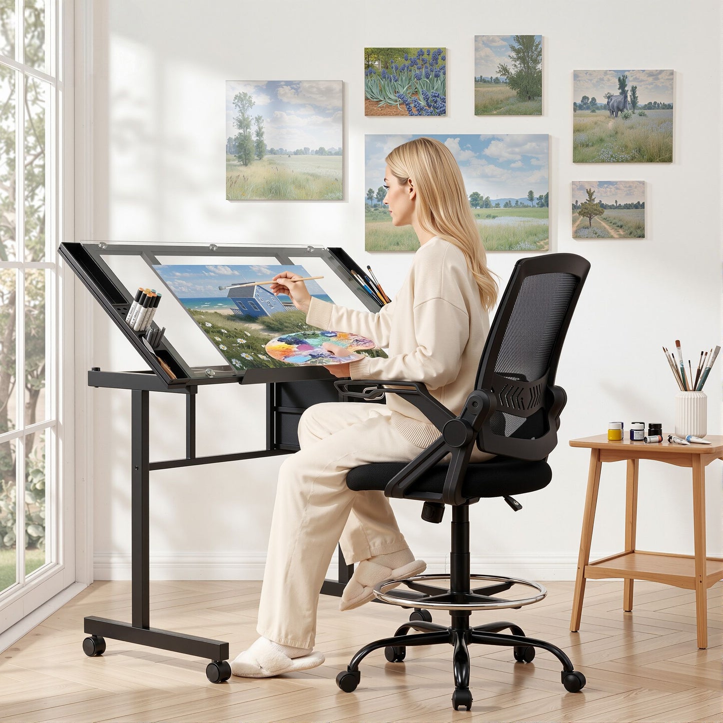 Artiss Drawing Table with Ergonomic Office Chair Drafting Table