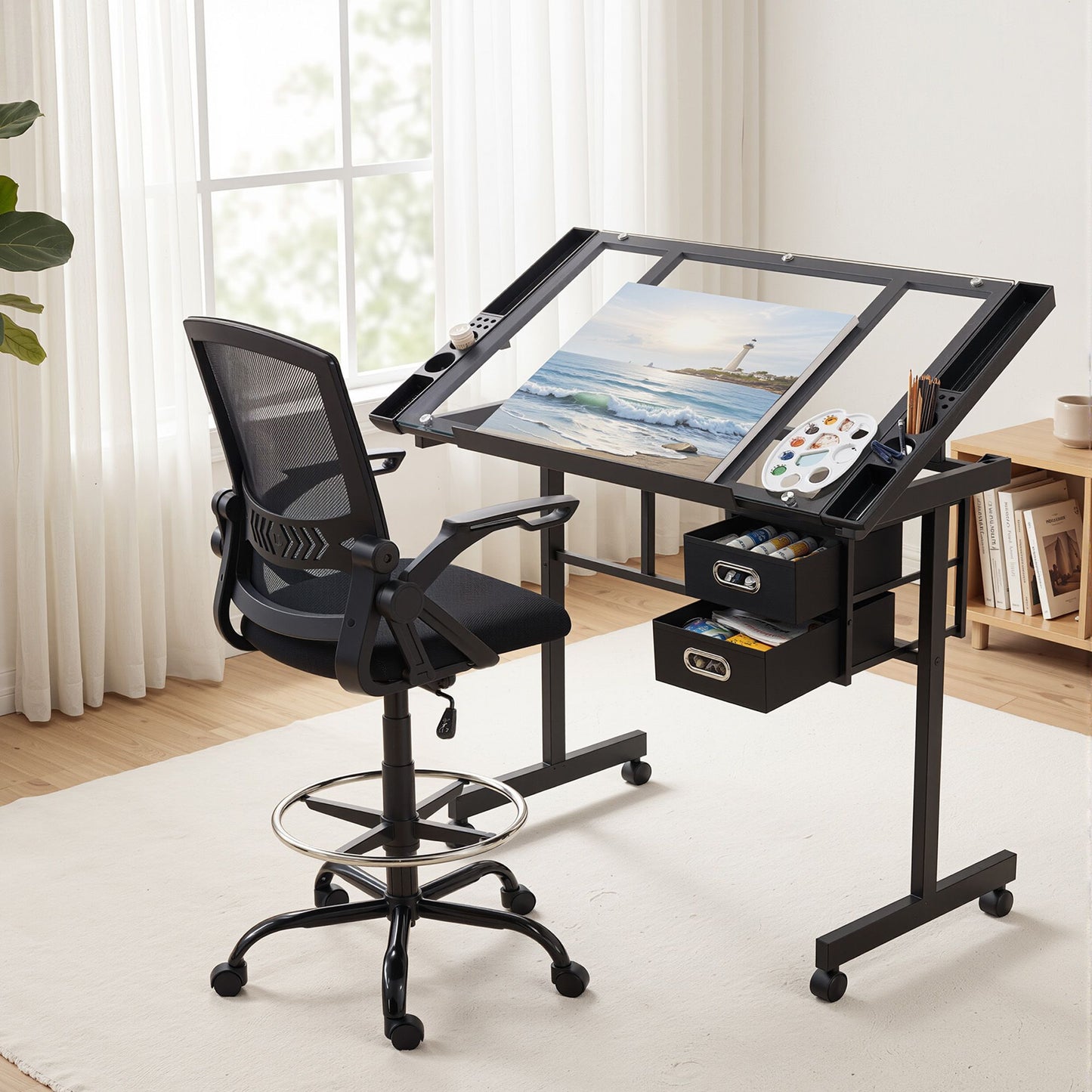 Artiss Drawing Table with Ergonomic Office Chair Drafting Table