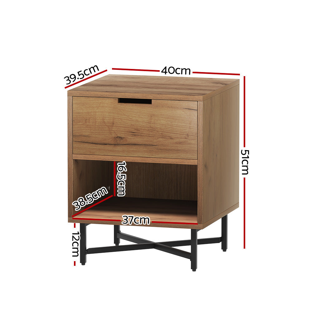 Melrose King Bedroom Suite 5 Piece 1x King Mattress, 1x King Metal Bed Frame, 2x Oak Bedside Tables and 1x Oak Tallboy