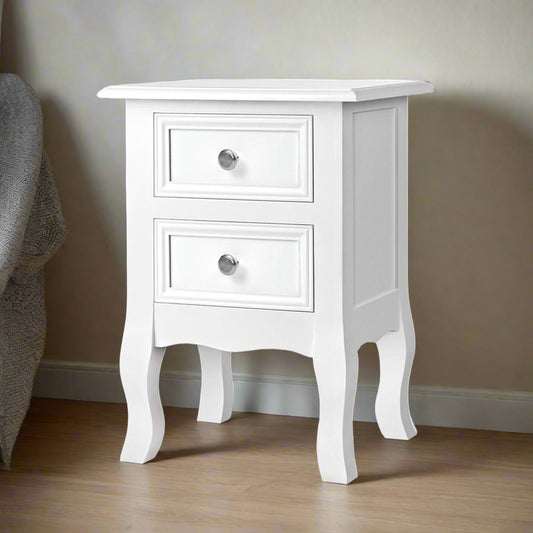 Moncton MDF Paulownia Wood Bedside Tables Side Table French Storage Cabinet Nightstand Lamp with 2 Drawers - White