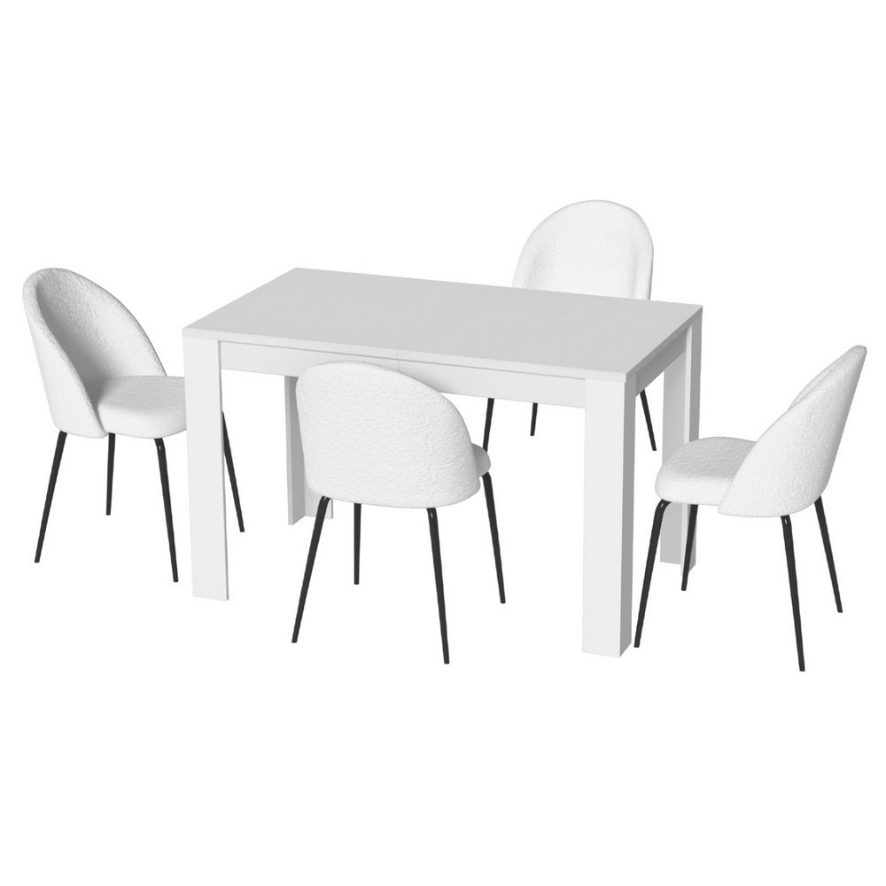 5-Piece Rocco White Dining Table & Chair Set Sherpa