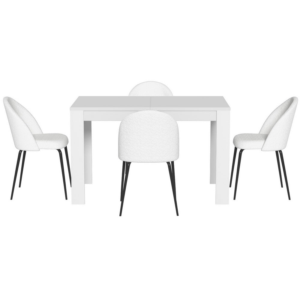 5-Piece Rocco White Dining Table & Chair Set Sherpa