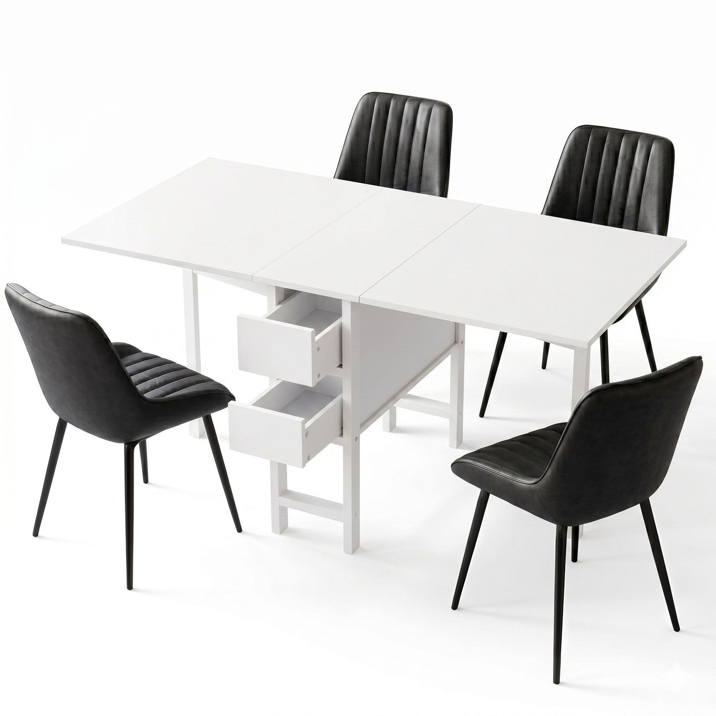 5-Piece Licia Black and White Dining Table & Chair Set Foldable Kitchen Furniture with 2 Drawers
