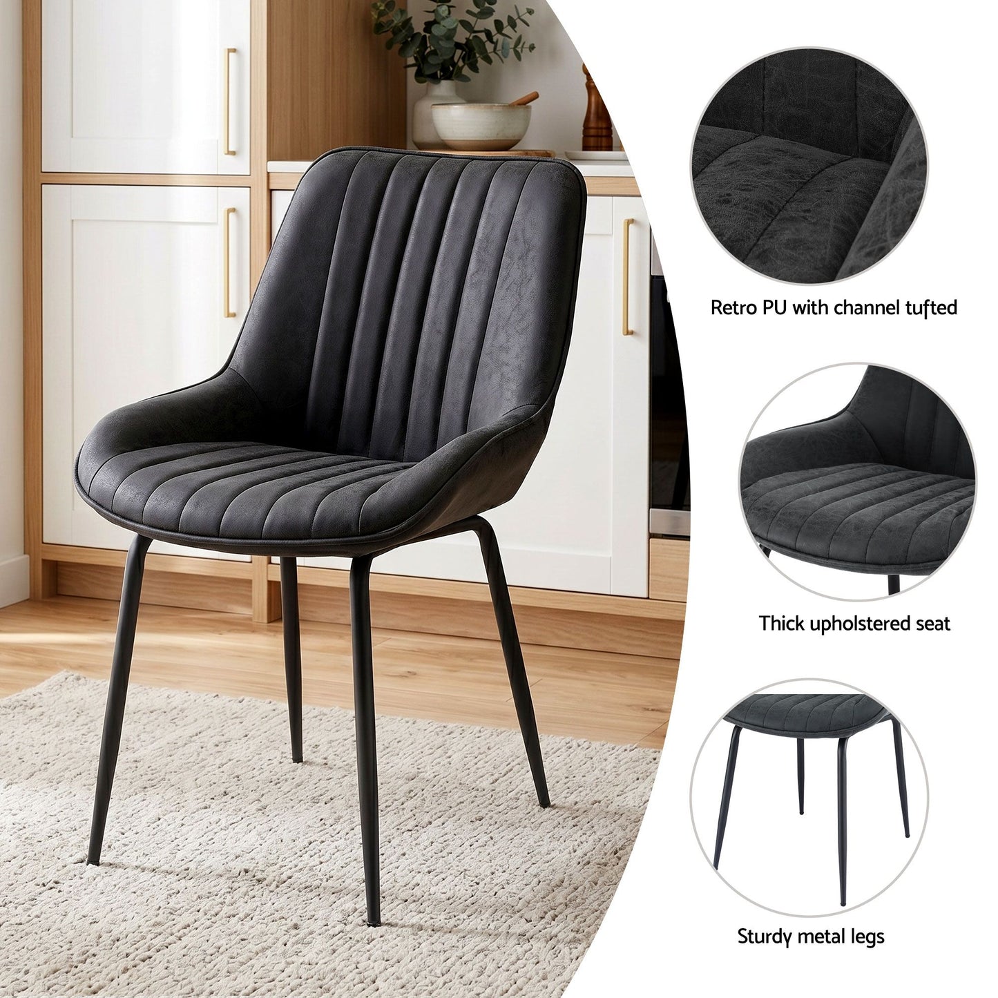 5-Piece Licia Black and White Dining Table & Chair Set Foldable Kitchen Furniture with 2 Drawers