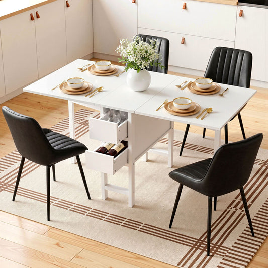 5-Piece Licia Black and White Dining Table & Chair Set Foldable Kitchen Furniture with 2 Drawers