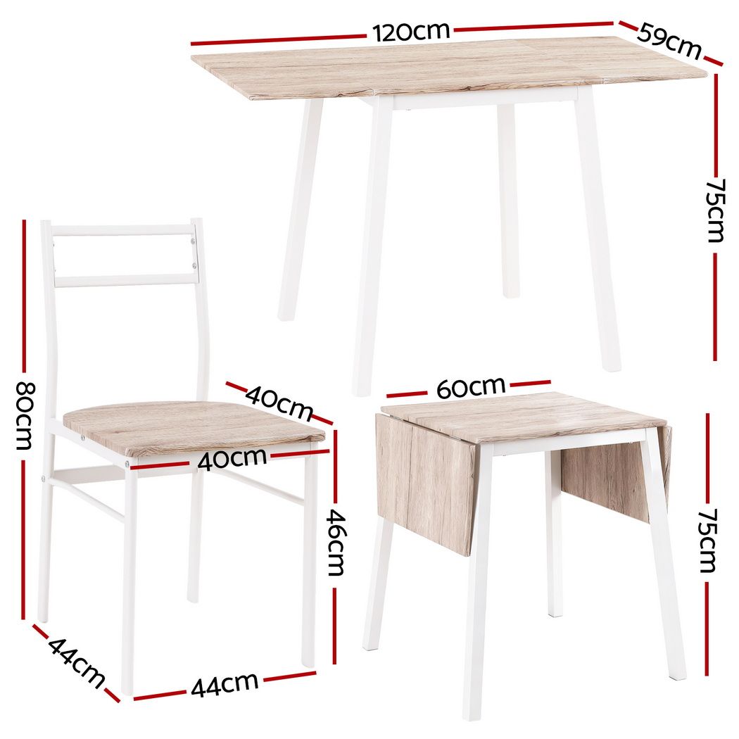 5-Piece Loris Natural White Dining Table & Chair Set with Extendable 60-120cm Drop-Leaf Table