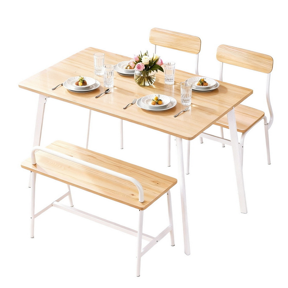 5-Piece Celso Natural and White Dining Table & Chair Set Bench Kitchen Furniture