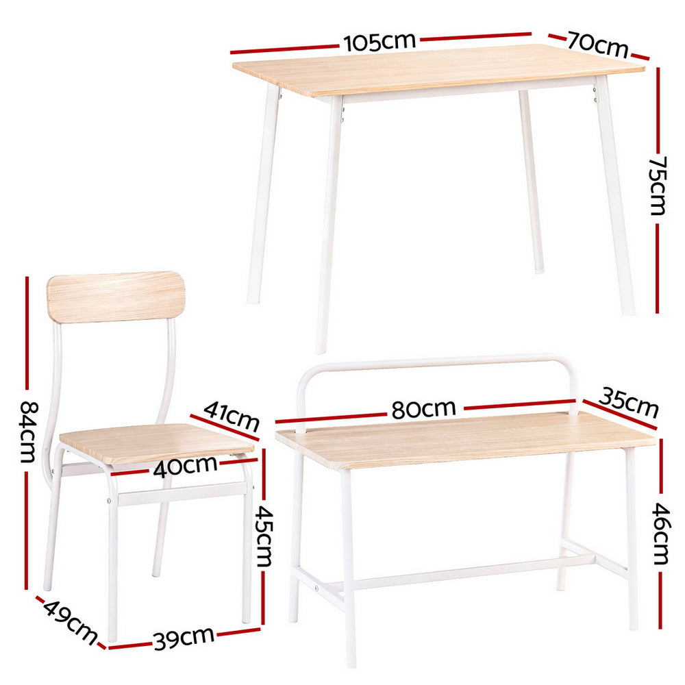 5-Piece Celso Natural and White Dining Table & Chair Set Bench Kitchen Furniture