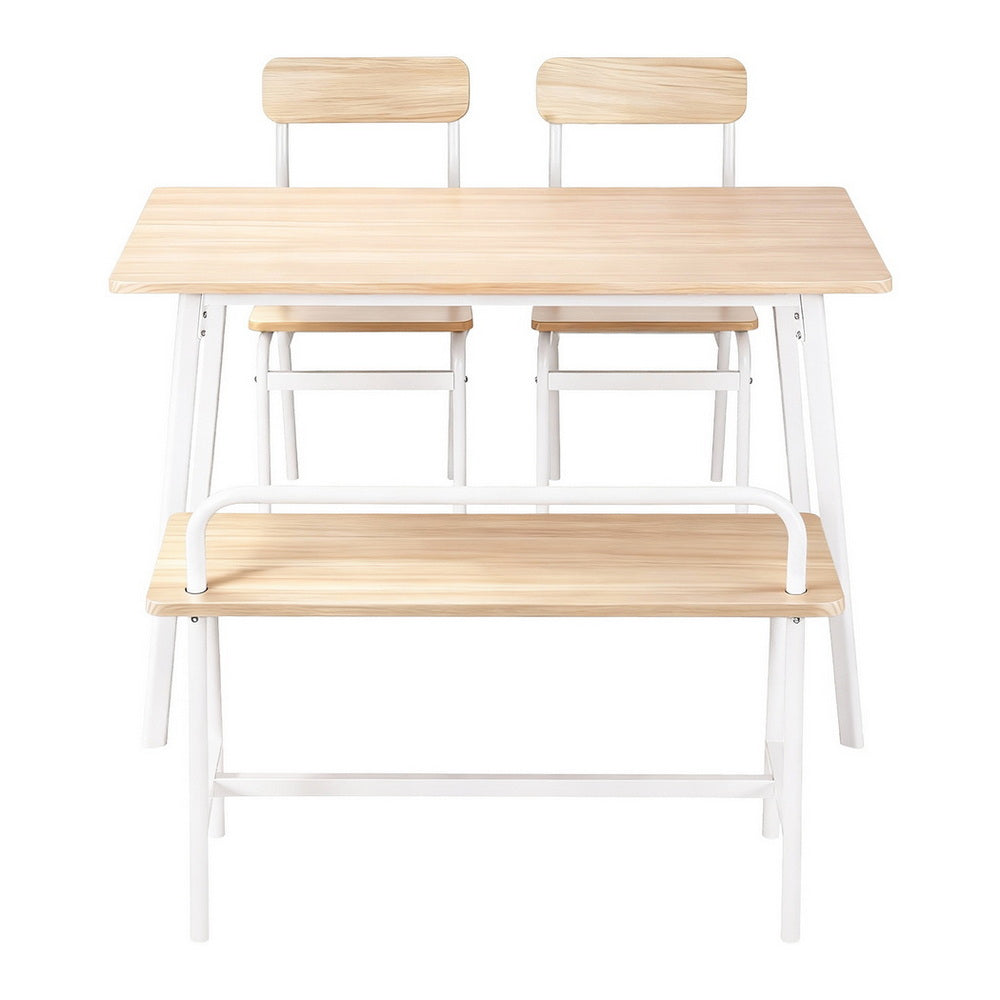 5-Piece Celso Natural and White Dining Table & Chair Set Bench Kitchen Furniture