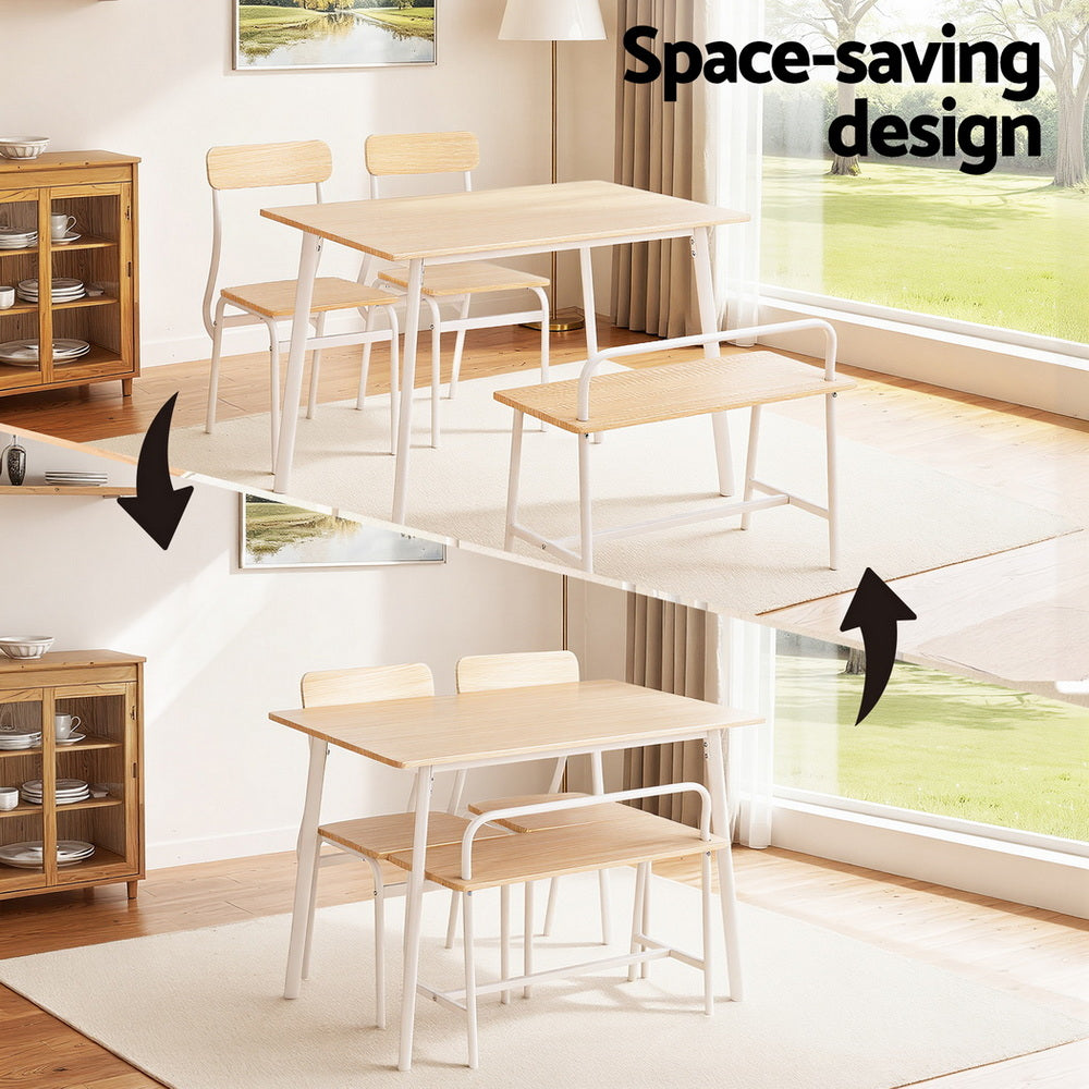 5-Piece Celso Natural and White Dining Table & Chair Set Bench Kitchen Furniture