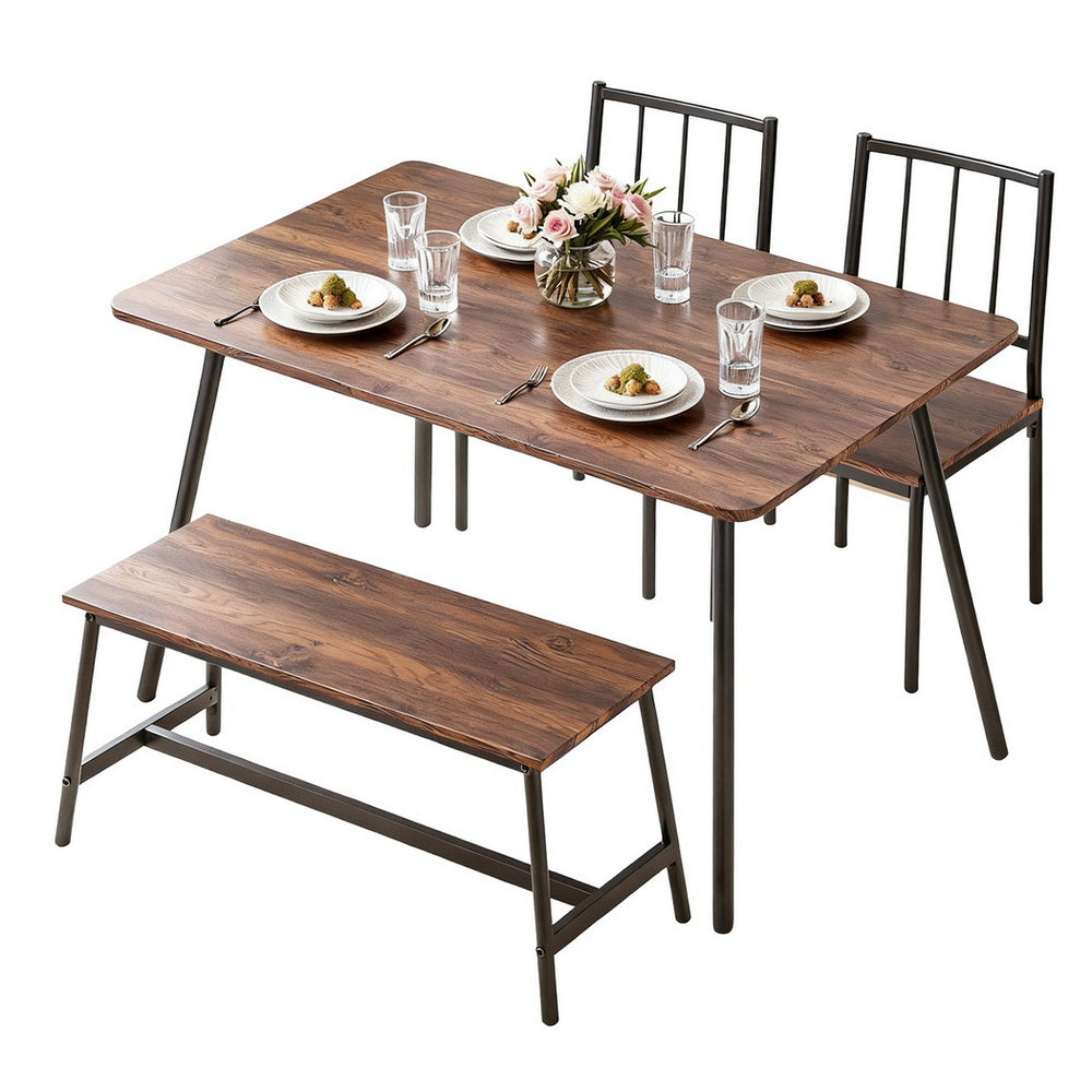 5-Piece Nando Dining Table & Chair Set Bench Kitchen Furniture Rustic
