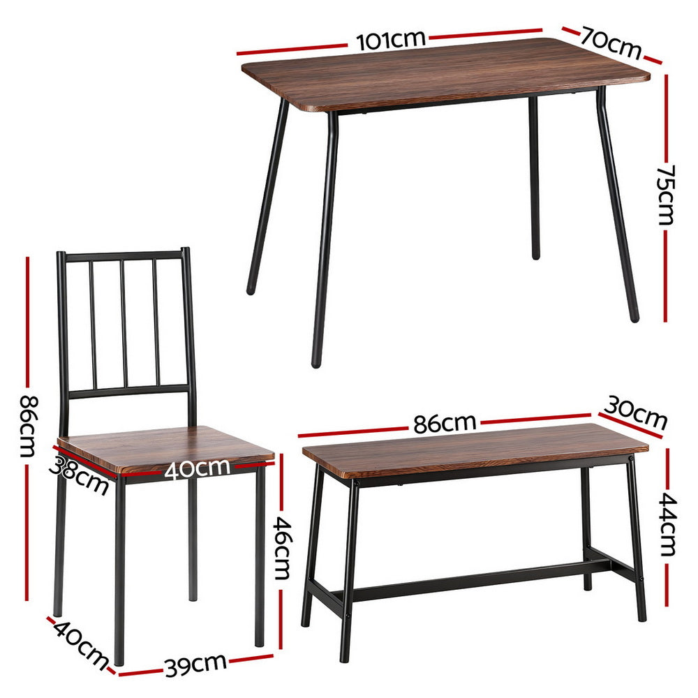 5-Piece Nando Dining Table & Chair Set Bench Kitchen Furniture Rustic