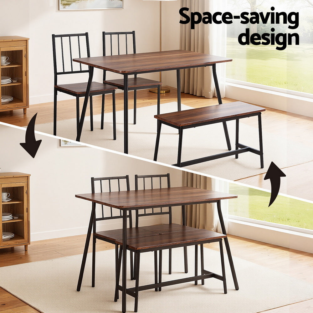 5-Piece Nando Dining Table & Chair Set Bench Kitchen Furniture Rustic