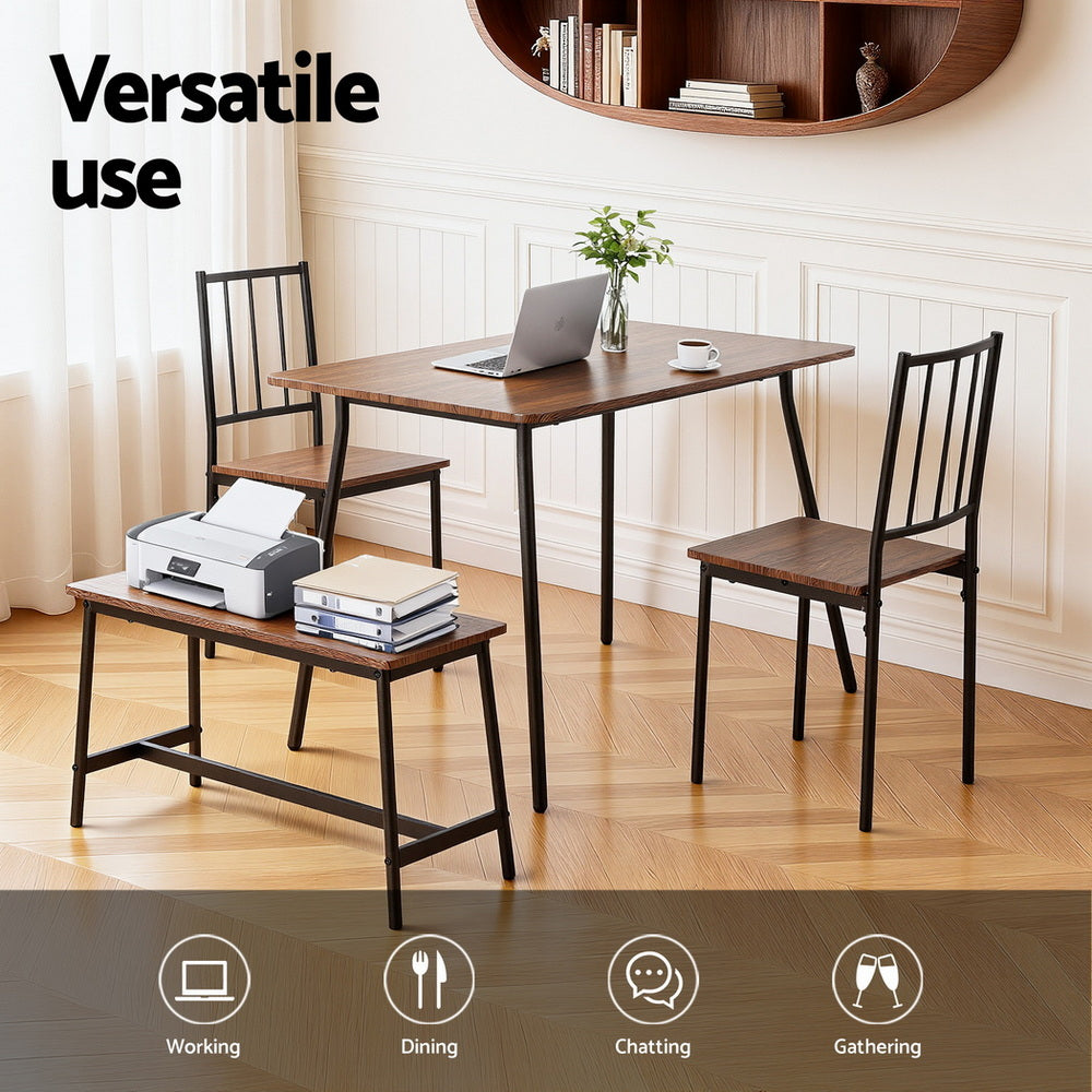 5-Piece Nando Dining Table & Chair Set Bench Kitchen Furniture Rustic