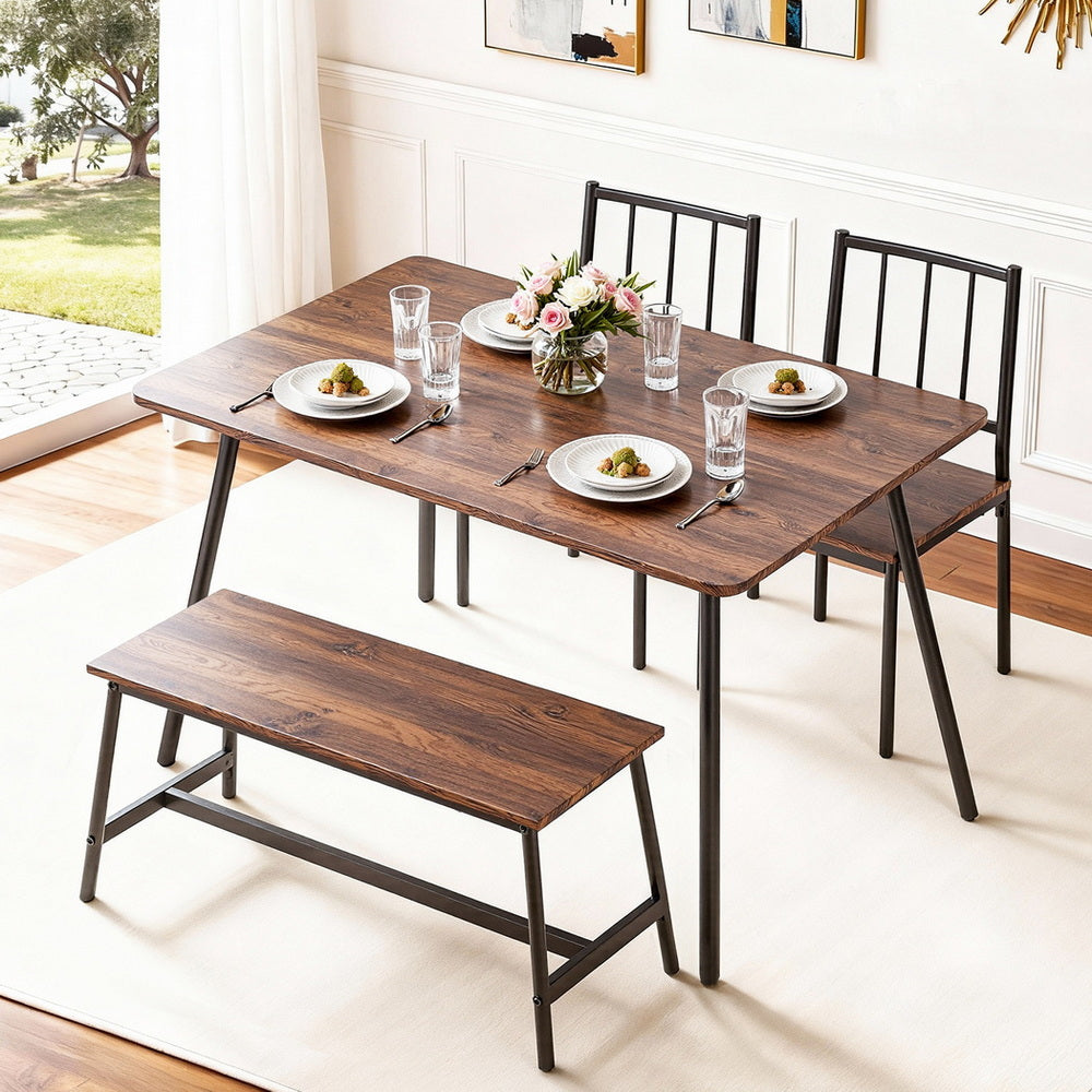 5-Piece Nando Dining Table & Chair Set Bench Kitchen Furniture Rustic