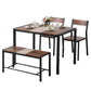 4-Piece Tullo Brown Dining Table & Chair Set Bench Kitchen Furniture Rustic