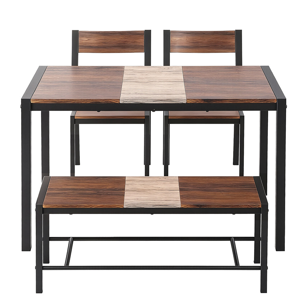 4-Piece Tullo Brown Dining Table & Chair Set Bench Kitchen Furniture Rustic