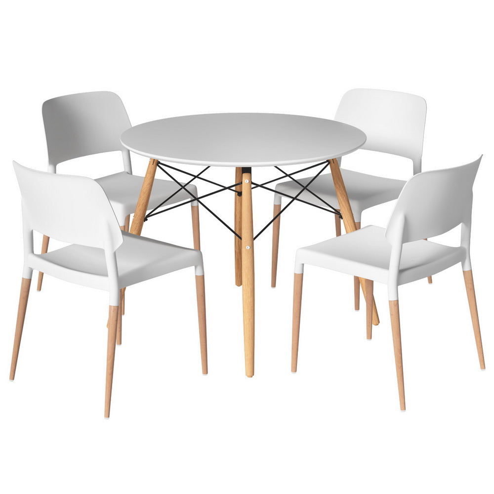 5-Piece Guido White Dining Table & Chair Set Round