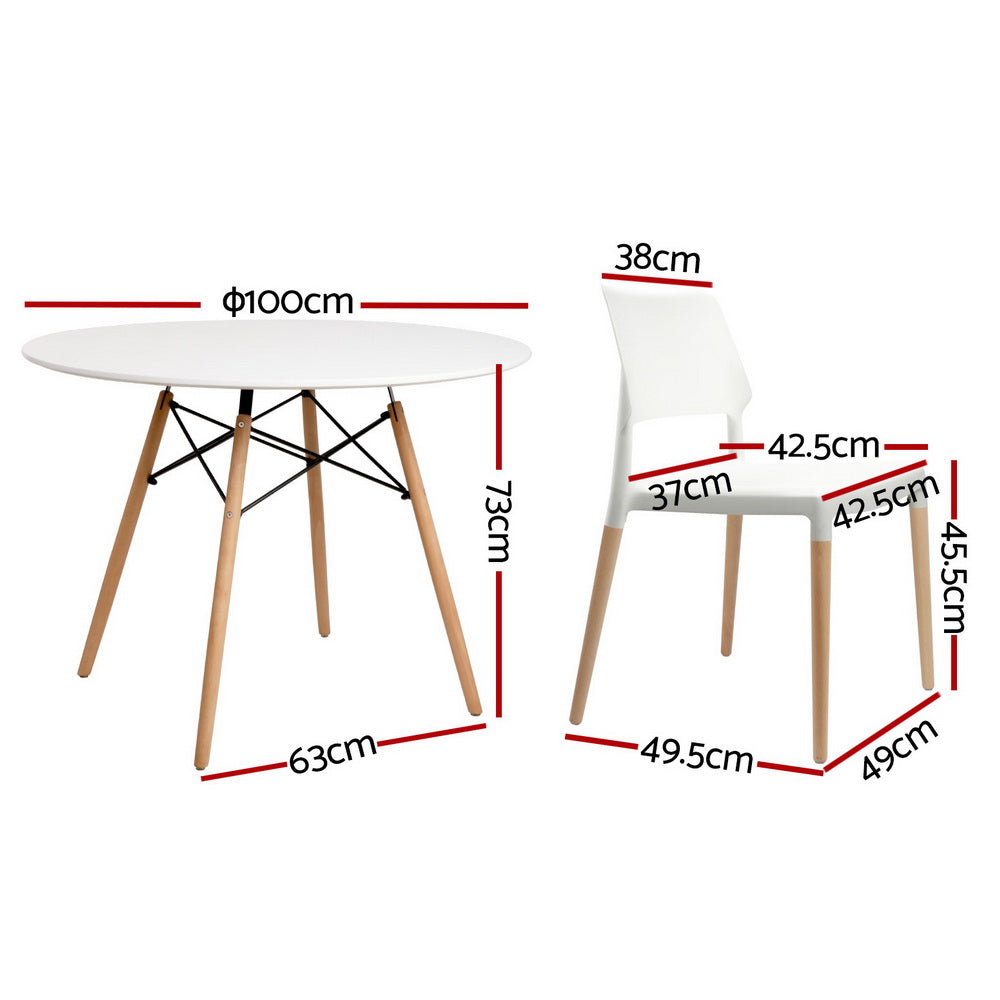 5-Piece Guido White Dining Table & Chair Set Round