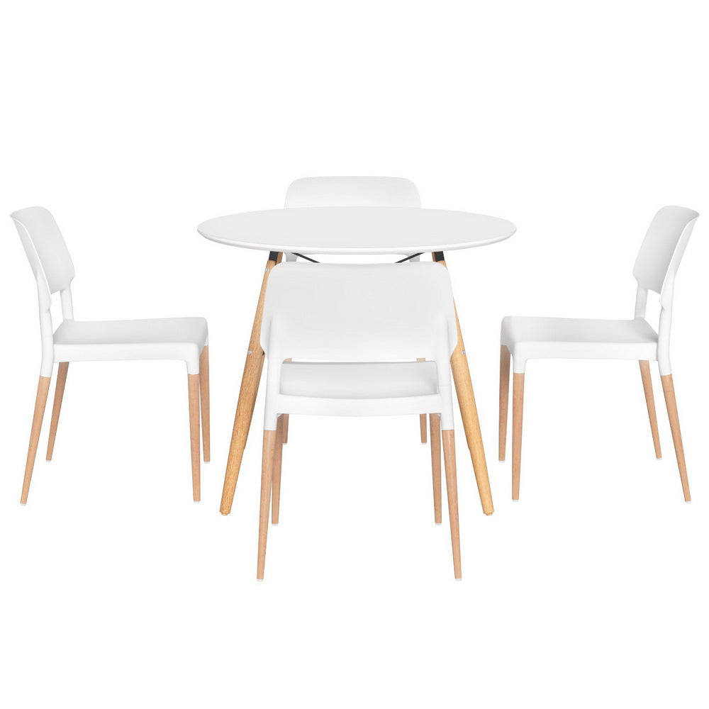 5-Piece Guido White Dining Table & Chair Set Round